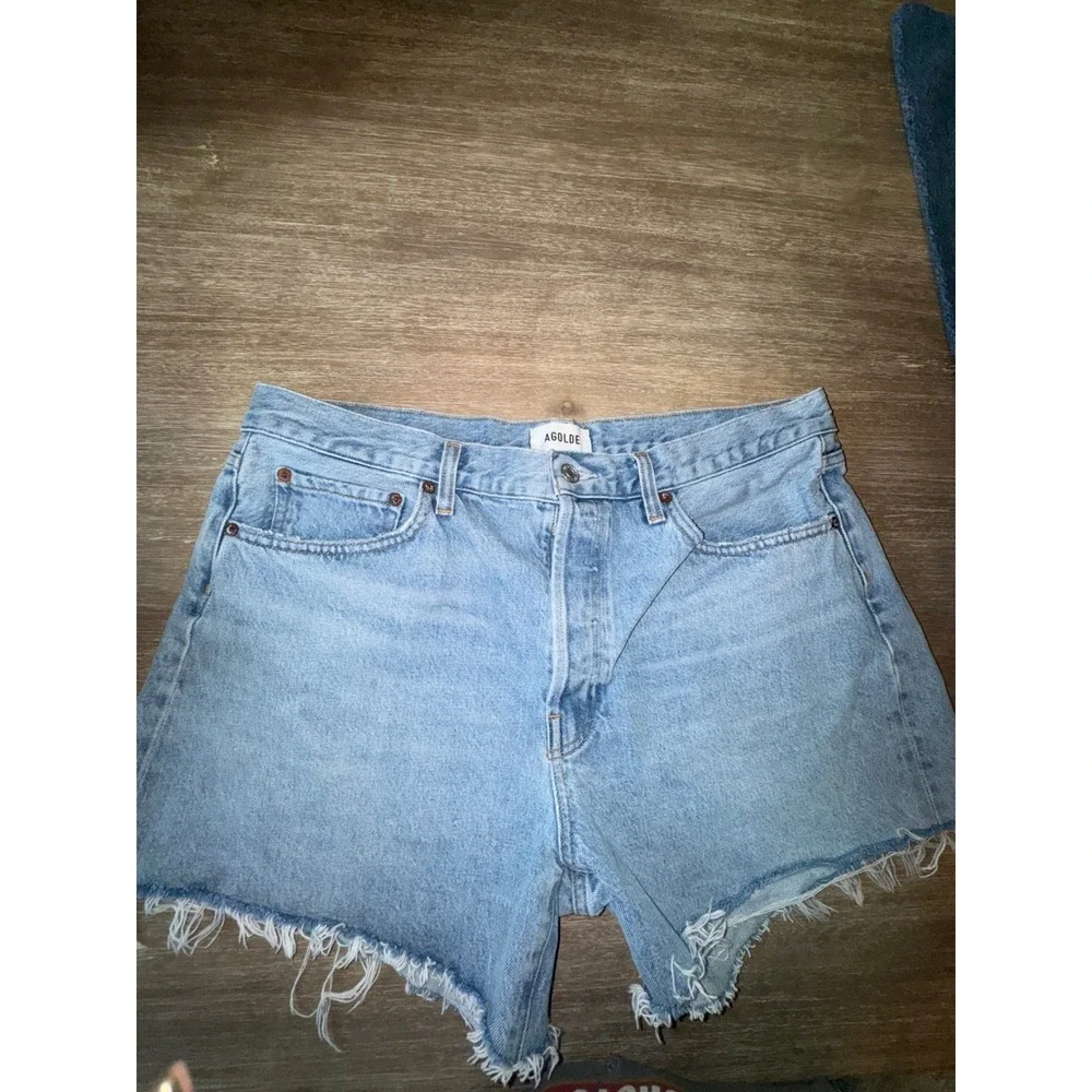 AGOLDE Parker Long High Rise Denim Shorts Light Blue Size 32 A9010B-1141